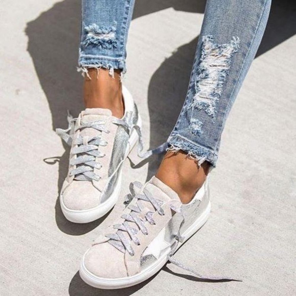 Metallic Silver Low Top Star Sneakers